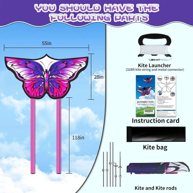 FejoHify Large Butterfly Kite for Kids & Adults, 55" x 28" Easy to Fly Single Line Kite for Kids Ages 4-8, 8-12, Comes with 300 FT Kite String Handle - Image 3